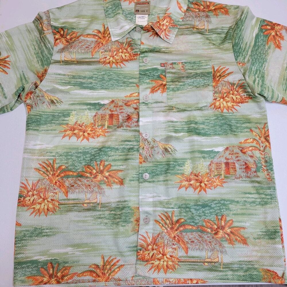 Quicksilver Vintage 90s Mens Large Hawaiian California Street Shirt Green